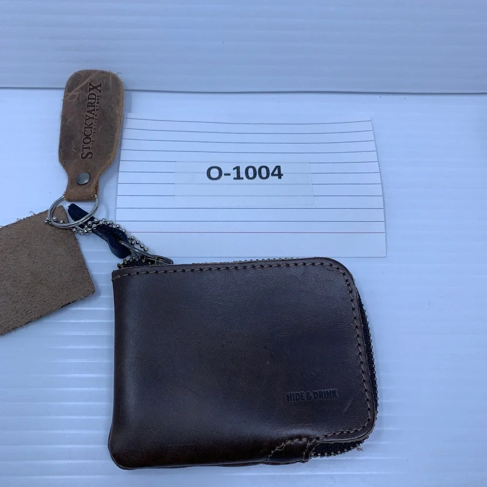 Hide & Drink Unisex OS Brown Leather Zippered Coin Purse Wallet Keychain Set
